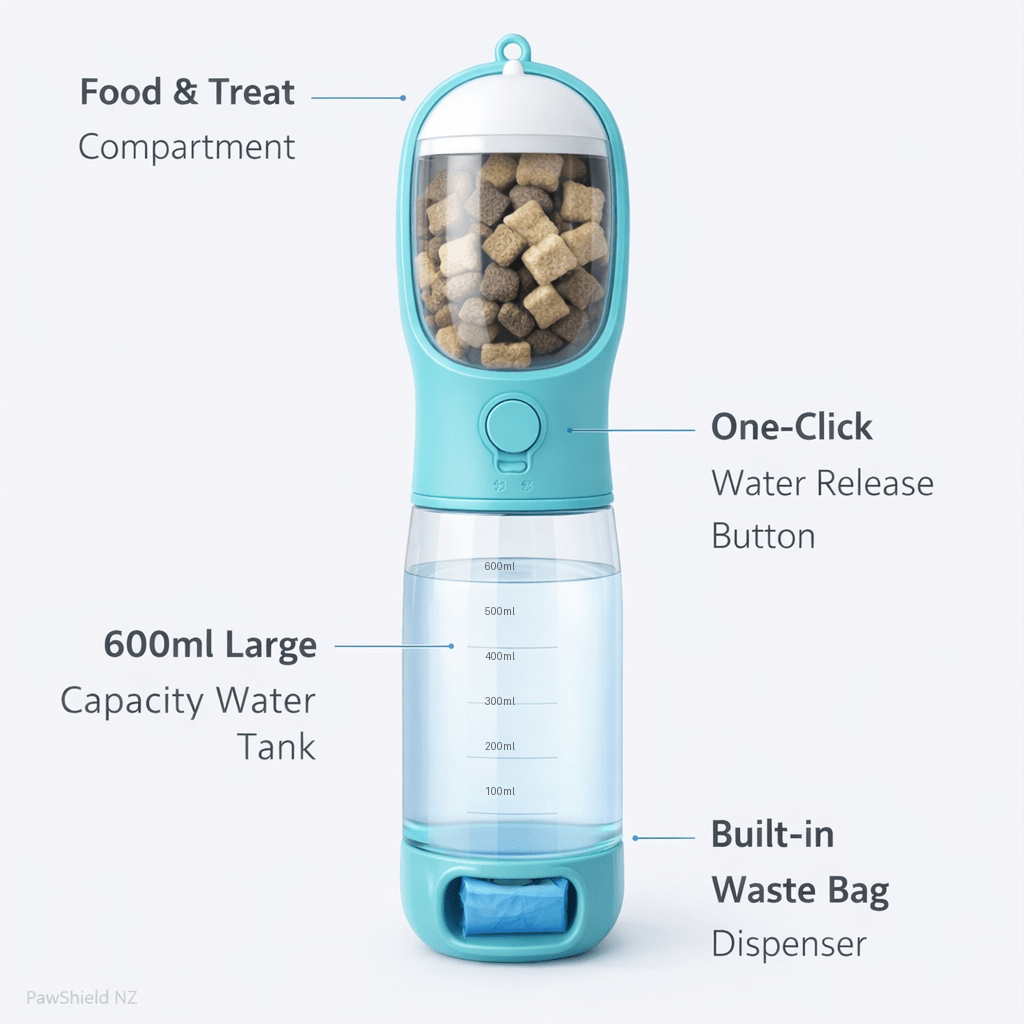 PawShield NZ™ 3 - in - 1 Portable Pet Water Bottle - PawShield NZ