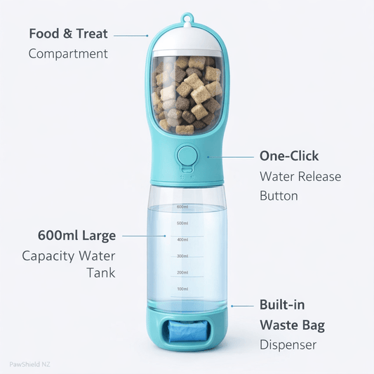 PawShield NZ™ 3 - in - 1 Portable Pet Water Bottle - PawShield NZ