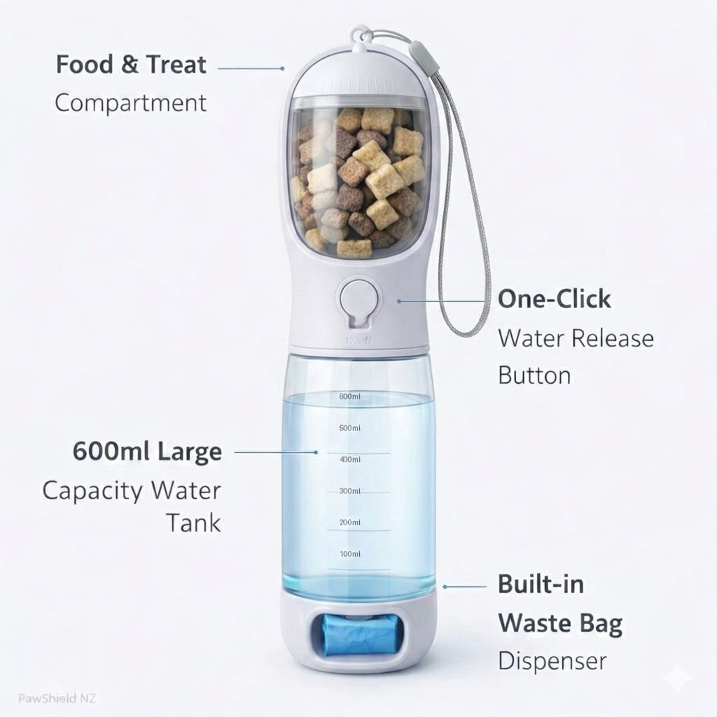 PawShield NZ™ 3 - in - 1 Portable Pet Water Bottle - PawShield NZ