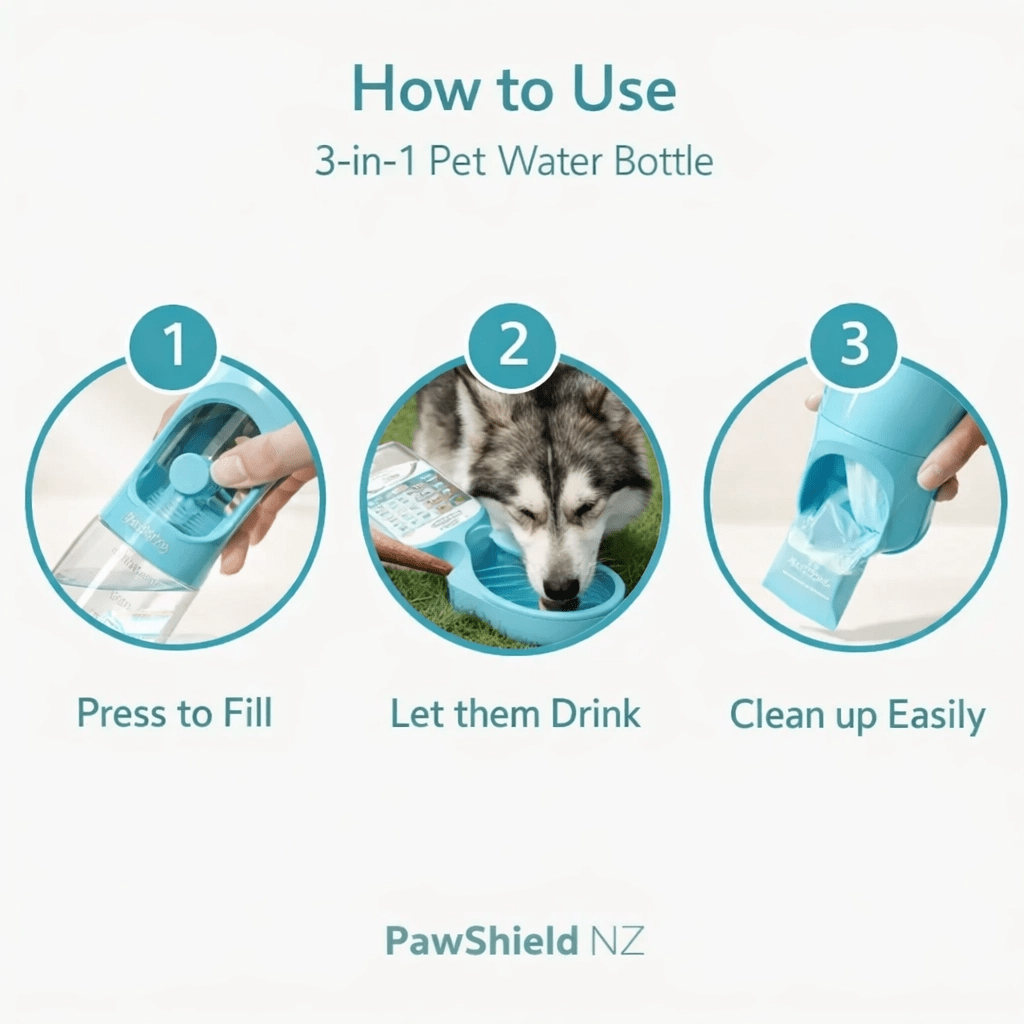 PawShield NZ™ 3 - in - 1 Portable Pet Water Bottle - PawShield NZ